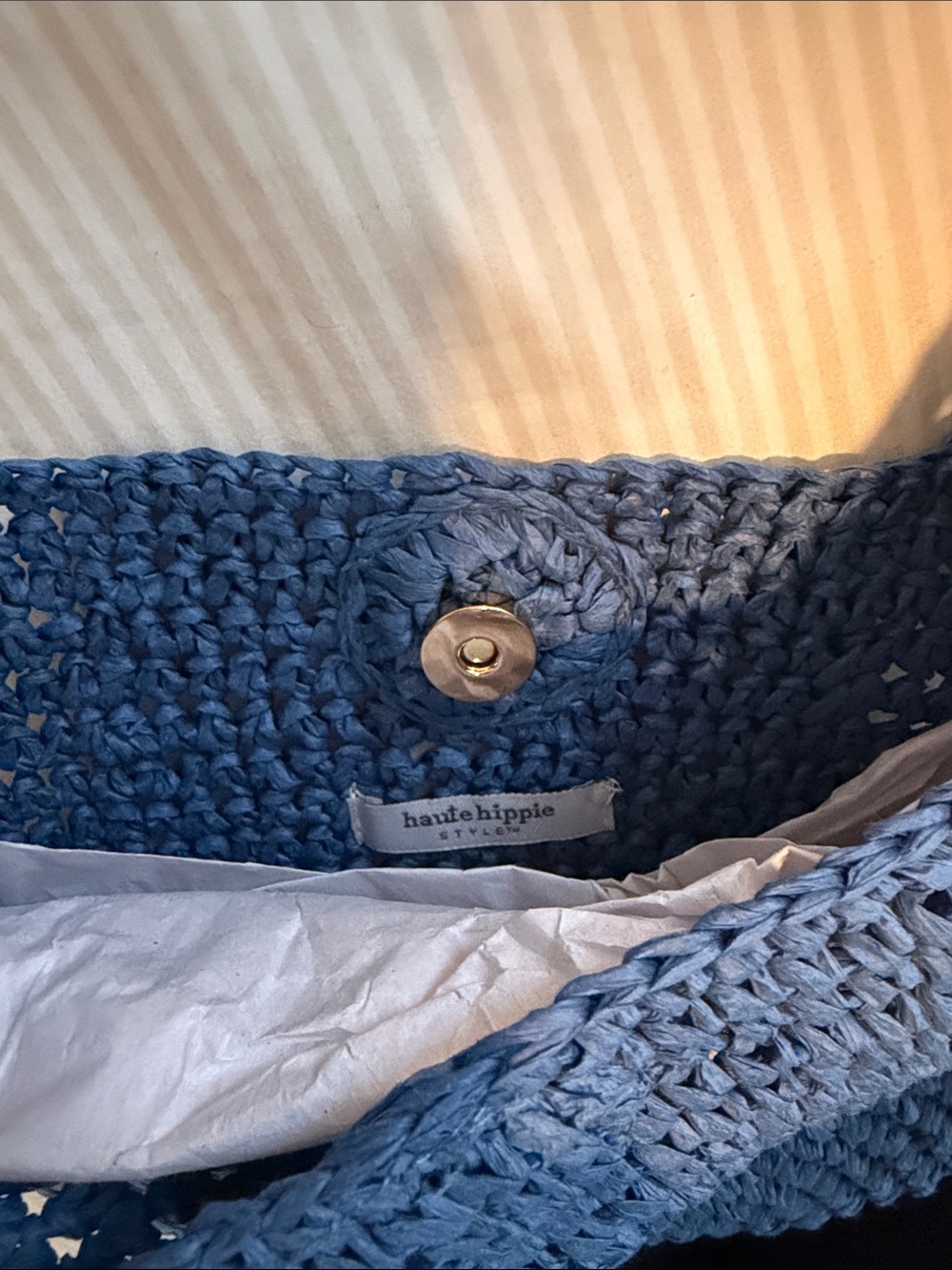 Haute Hippie Blue Woven Shoulder Bag with Braided Handle - Picture 2 of 2